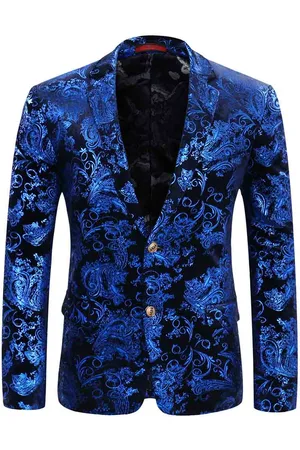 Allthemen Stijlvolle blauwe blazerjurk met bloemenblazer