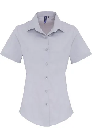 Premier Dames/dames Stretch Fit Poplin Korte Mouw Blouse