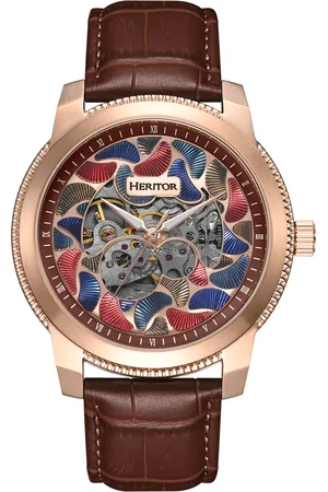 heritor automatic Heritor automatisch Emmanuel semi-skelet lederen bandhorloge