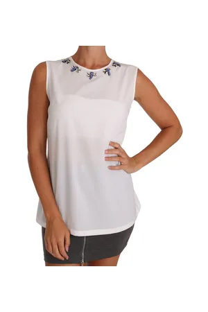 Dolce & Gabbana Crystal Embellished Silk Mouwloze Blouse