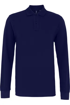 Asquith Heren Klassieke Pasvorm Poloshirt met lange mouwen (Marine)