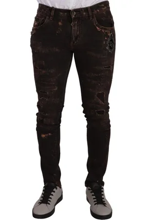 Dolce & Gabbana Distressed Skinny Jeans Voor Heren Met Crown Patch