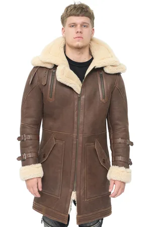 Infinity Heren 3/4 warme lederen schapenvacht trenchcoat-Medina