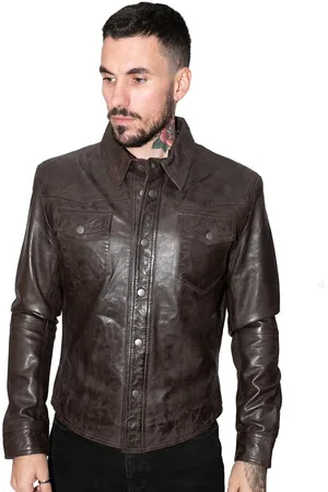 Infinity Heren retro leren overhemd jeansjack-Beijing
