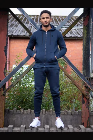Enzo | Trainingspak met rits en capuchon voor heren - marineblauw