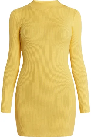 myMo Mini-gebreide jurk Dames lichtgeel