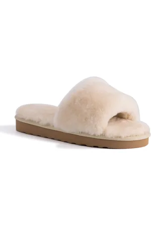 Aus Wooli Australia Womens Schapenvacht Fluff Slide Slippers Cream