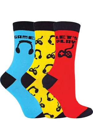 Sock Snob Set van 3 nieuwe game-sokken voor kinderen - Rood / Blauw / Geel