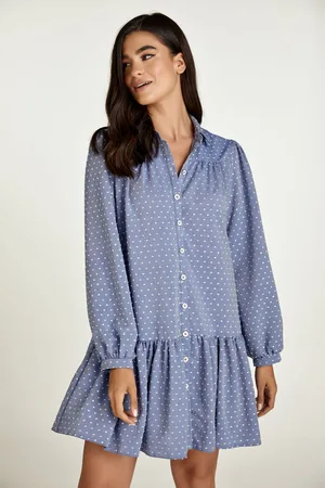 Conquista Denim stijl geborduurde jurk met knopen