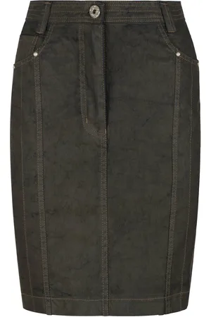 Conquista Khaki Denim stijl Rok met Stitching Detail