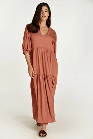 Conquista Terracotta V Hals Maxi Jurk