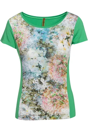 Conquista Mouwloze faux overslagtop met groente print