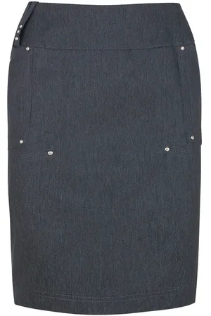 Conquista Donkergrijze Denim Stijl Kokerrok met Strass Detail