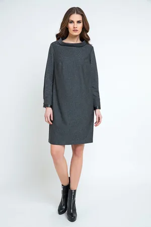 Conquista Casual H-Line Staande Kraag Lange Mouw Midi Dress
