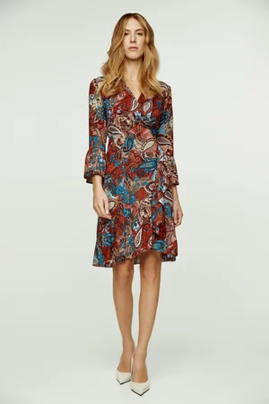Conquista Paisleyprint viscose wikkeljurk met klokmouwen
