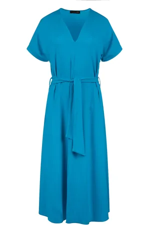 Conquista Turkoois jersey midi-jurk met riem