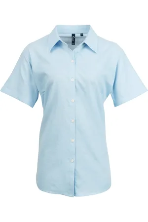 Premier Dames/Dames Handtekening Oxford Short Sleeve Work Shirt (Lichtblauw)