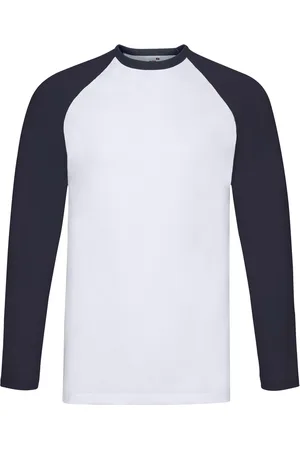 Fruit Of The Loom Heren Contrast Honkbal T-shirt met lange mouwen (Witte/diepe marine)