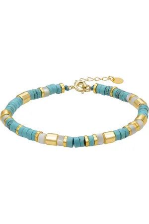 Luxenter Sterling Zilveren 925 Armband met Turkoois Afgewerkt in 18K Geel Goud - Ihun