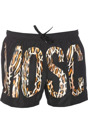 Moschino Zwarte korte zwemshort met luipaardprint en logo