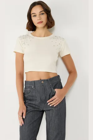 No Matter What Apparel Geborduurde Steen Detail Crop Top in Turks Stof