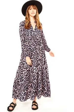 Gini London Dierenprint gelaagde maxi -jurk