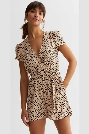 Gini London Overslagplaysuit met riem en dierenprint