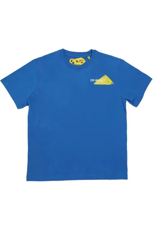 OFF-WHITE Off White Juniors Script T-shirt voor jongens in blauwgeel
