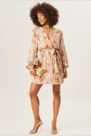 Gini London Multikleurige gestreept chiffon jacquard mini-wikkeljurk
