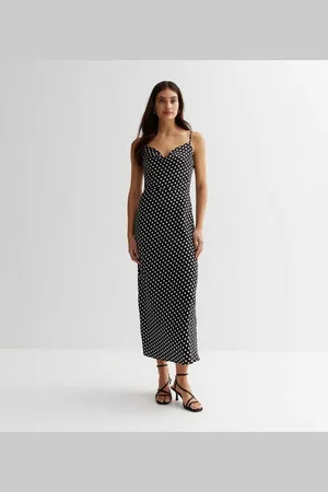Gini London Zwarte polkadot cami col midi-jurk