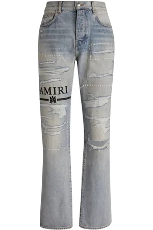 AMIRI MA Bar Logo Straight Fit Stone indigo blauwe denim jeans