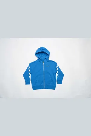 OFF-WHITE Jongens Off White Juniors Helvetica Diagonal Zip Hoodie in Blauw-Wit