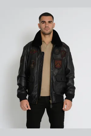Top Gun Leren jas TG2023004 met lamsleren kraag