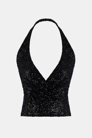 No Matter What Apparel Zwarte Pailletten V-Hals Achterdetail Dames Blouse