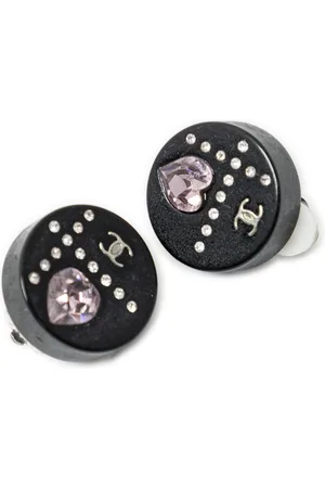 CHANEL CC Crystal Rhinestone Round ClipOnEarrings Oorbellen