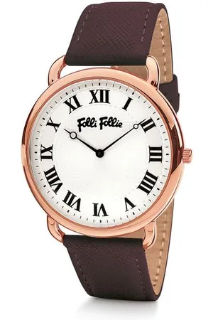 Folli Follie Luxe Lederen Band Kwartshorloge Met Roestvrijstalen Kast
