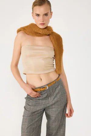 No Matter What Apparel Gouden Glans Strapless Crop Top