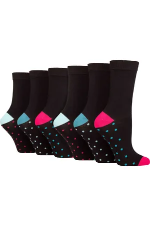 Wild Feet 6 Paar Multipack Dames Bamboe Sokken | Dress Sokken met Voetpatroon - Spotblauw