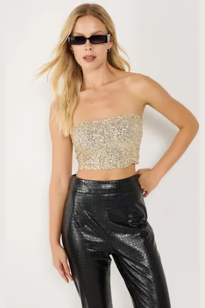 No Matter What Apparel Gouden Pailletten Strapless Bustier Vrouw