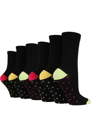 Wild Feet 6 Paar Multipack Dames Bamboe Sokken | Dress Sokken met Voetpatroon - Vlek Geel