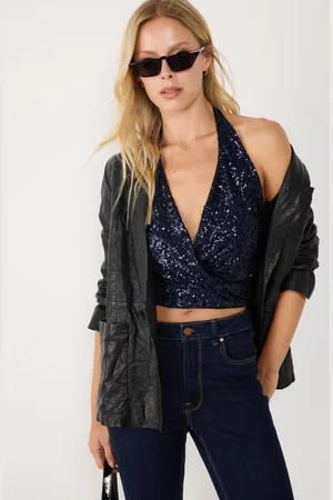 No Matter What Apparel Navy V-hals Achterdetail Dames Blouse
