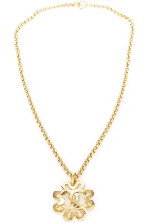CHANEL CC Clover Pendant Chain Necklace Ketting