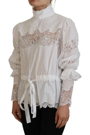 Dolce & Gabbana Blouse Met Rolkraag En Kanten Rand