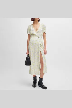 HUGO BOSS Kikoni-1 Wrap-Front Dress voor dames in Wit geel