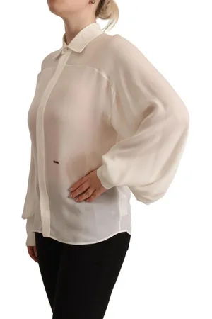 Dsquared2 Classic Overhemd - Witte Zijden Blouse Met Oversized Mouwen