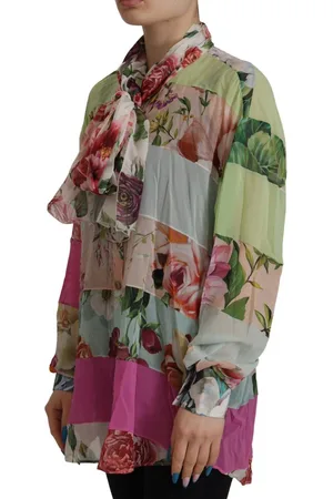 Dolce & Gabbana Bloemen Patchwork Design Ascot Kraag Top Blouse