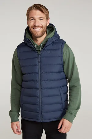 Mountain Warehouse Heren Seizoenen Gewatteerd Gilet met Capuchon (Marine)