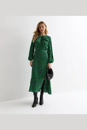 Gini London Groene Animal Twist Hals Lange Mouwen Midi Dress