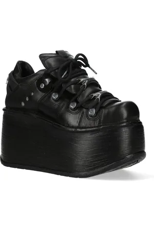 New Rock M-120N-C96 Zwarte Leren Gothic Chunky Platform Enkellaarsjes