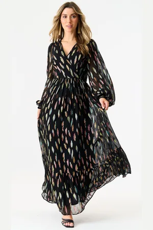 Gini London Maxi jurk met metallic print en volledige mouwen